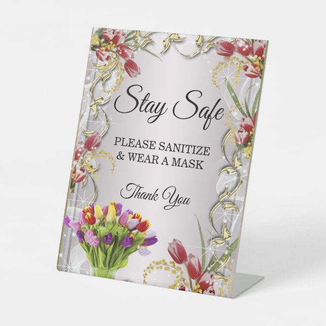 Colourful Tulip Floral Wedding Safety  Pedestal Sign (Front)