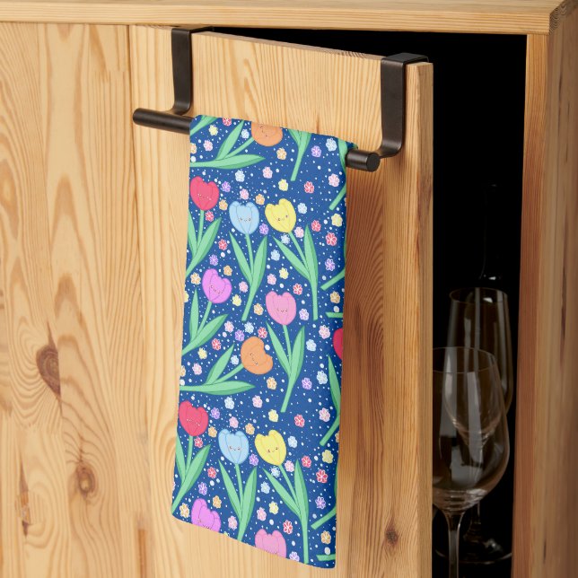 Colourful Tulip Flowers Tea Towel (Thirds Fold)
