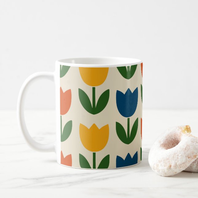 Colourful Tulip Pattern Coffee Mug (With Donut)