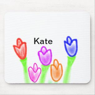 Colourful tulip watercolor add name text modern mouse pad