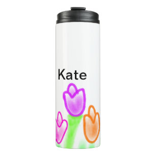 Colourful tulip watercolor add name text modern thermal tumbler
