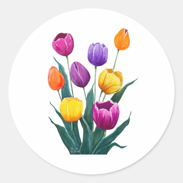 Colourful Tulips Classic Round Sticker (Front)
