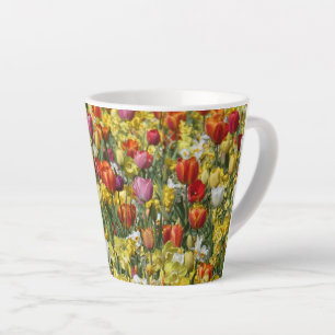 Colourful Tulips & Daffodils Flowers Latte Mug