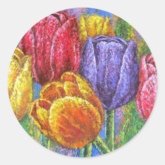 Colourful Tulips Flowers Painting Floral Art Multi Classic Round Sticker