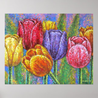Colourful Tulips Garden Flowers Poster