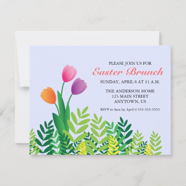 Colourful Tulips & Greenery Easter Brunch Invitation (Front)