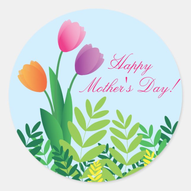 Colourful Tulips, Happy Mother's Day Classic Round Sticker (Front)