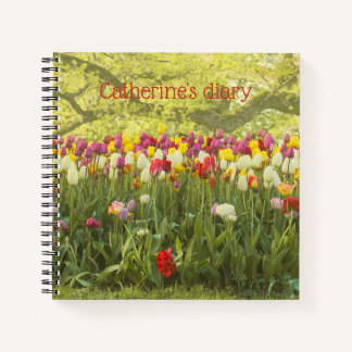 Colourful tulips in a park personalised notebook