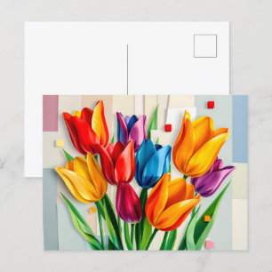 Colourful Tulips in Modern Abstract Style Holiday Postcard