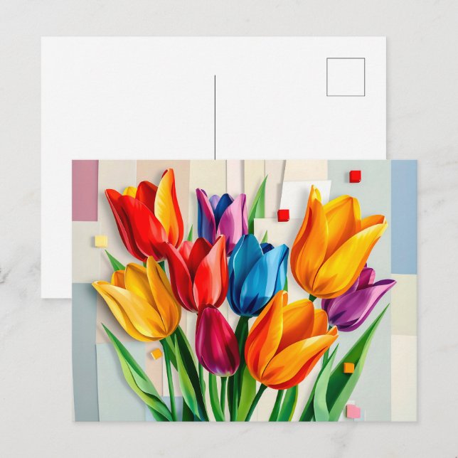 Colourful Tulips in Modern Abstract Style Holiday Postcard (Front/Back)