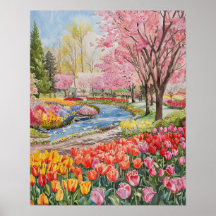 Colourful Tulips in the Park Poster