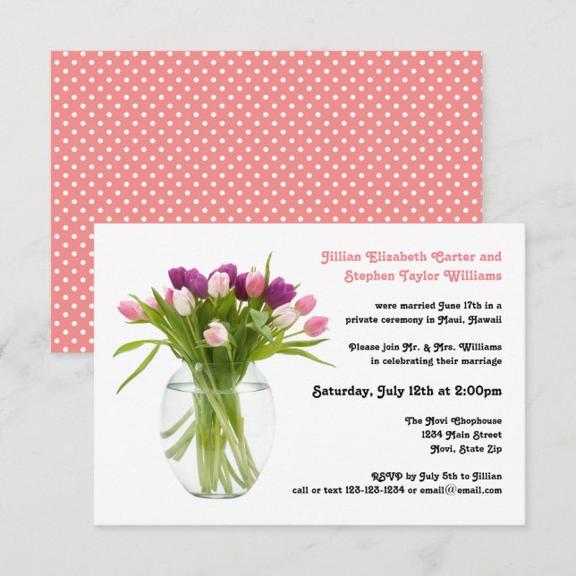 Colourful Tulips in Vase - 3x5 Wedding Announcemen Invitation (Front/Back)