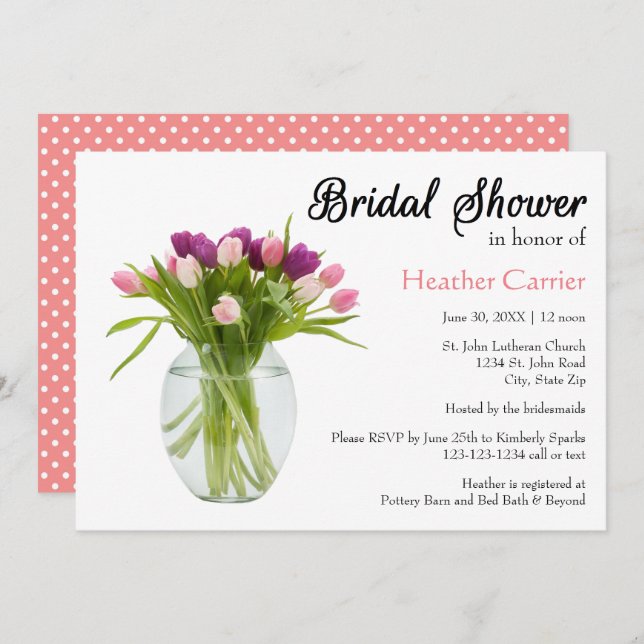 Colourful Tulips in Vase - Bridal Shower Invite (Front/Back)