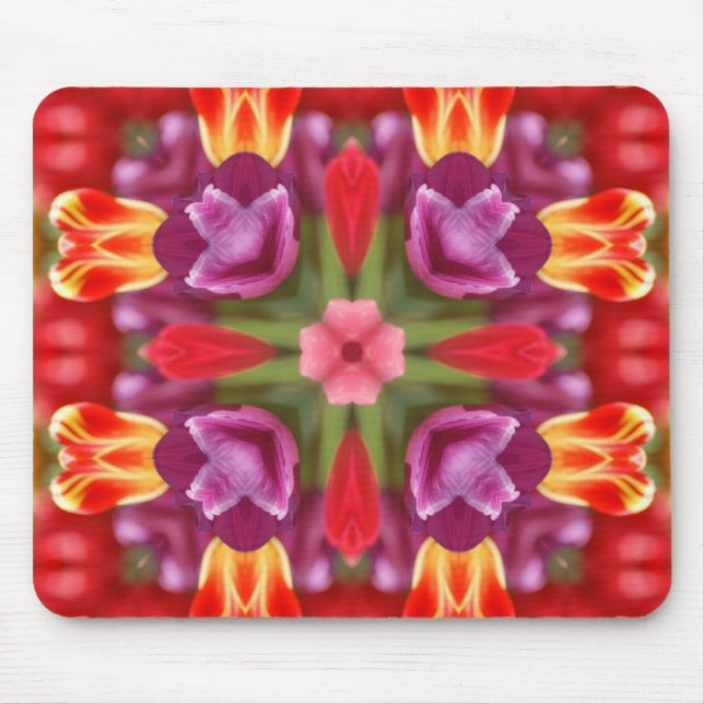 Colourful Tulips Kaleidoscope Mouse Pad (Front)