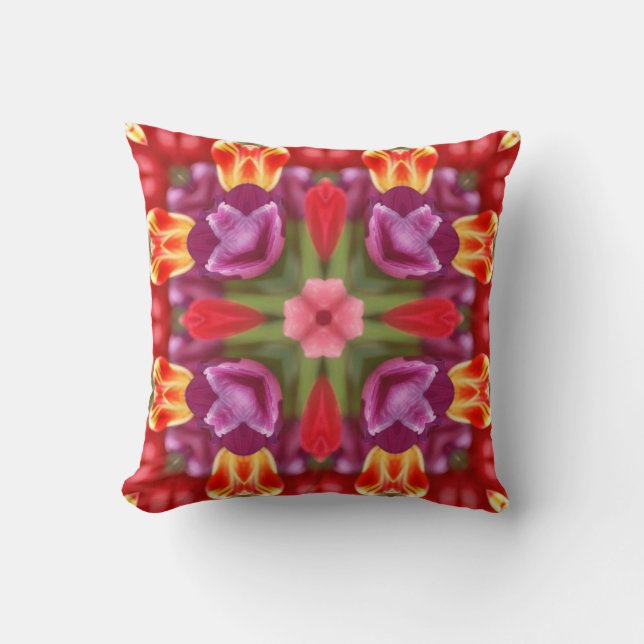 Colourful Tulips Kaleidoscope Pillow (Front)