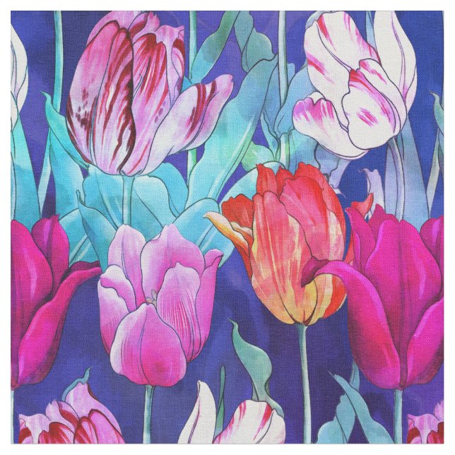 Colourful Tulips Pattern Fabric (Close Up)