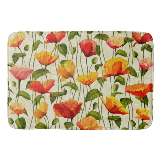 Colourful tulips Patterns With Leaves Veins Bath Mat (Front)