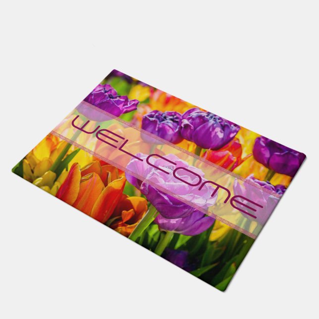Colourful tulips positive doormat (Angled)
