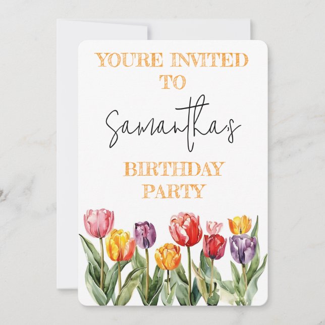 Colourful Tulips Spring Flowers Theme Invitation (Front)