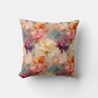 Colourful Tulips Watercolor Floral Pattern Cushion