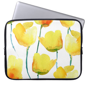 Colourful Tulips Watercolor: Seamless Illustration Laptop Sleeve