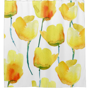 Colourful Tulips Watercolor: Seamless Illustration Shower Curtain