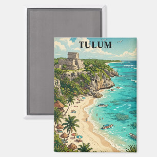 Colourful Tulum Mexico Vacation Retro Travel Magnet