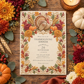 Colourful Turkey Fall Jubilee Thanksgiving Dinner Invitation