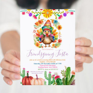Colourful Turkey Floral Cactus Friendsgiving Fiest Invitation