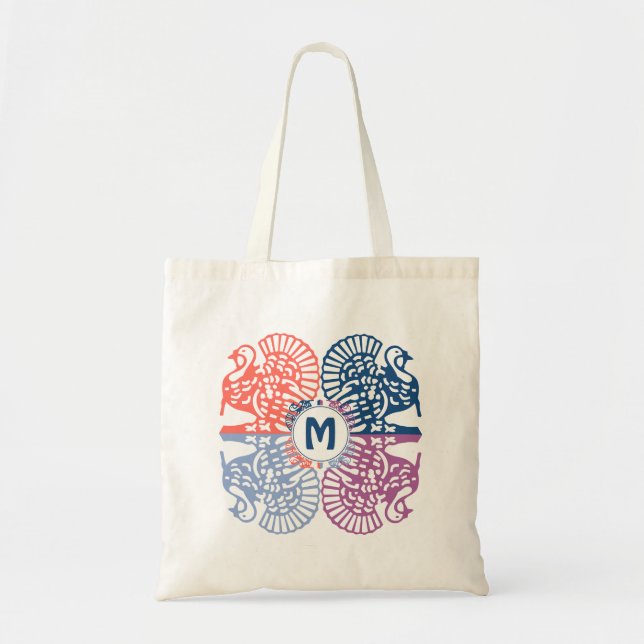 Colourful TURKEY Print | Monogram Tote Bag (Front)