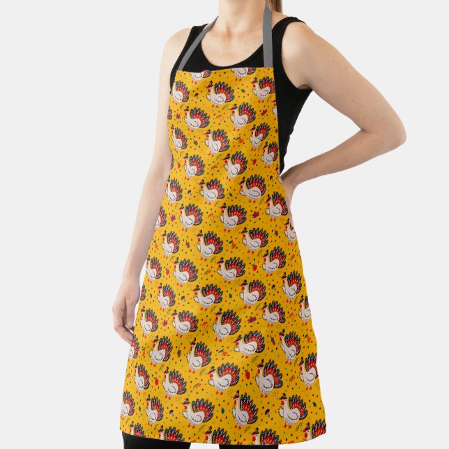 Colourful Turkey Thanksgiving Holiday Pattern Apron (Insitu)
