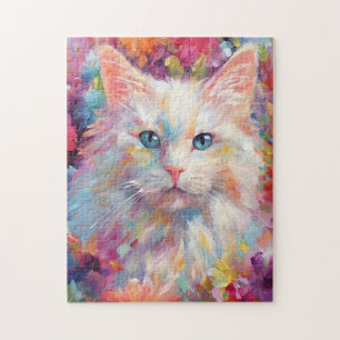 Colourful Turkish Angora cat Jigsaw Puzzle