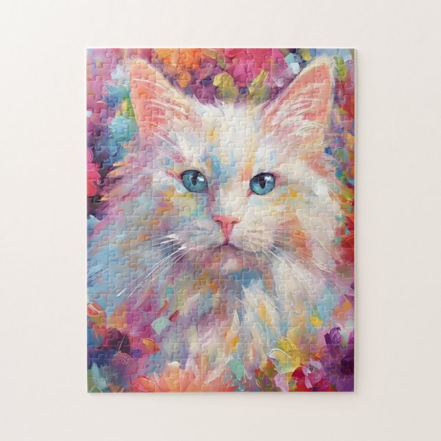 Colourful Turkish Angora cat Jigsaw Puzzle (Vertical)