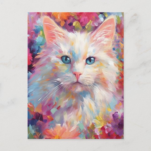 Colourful Turkish Angora cat Postcard (Front)
