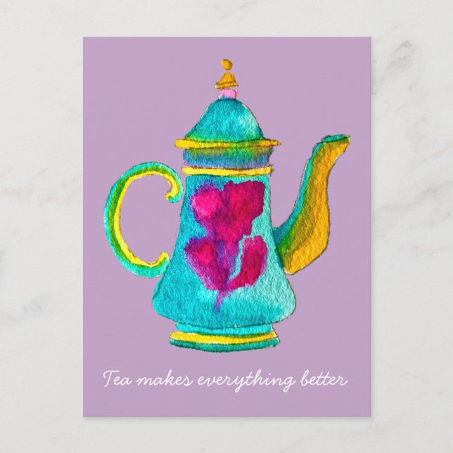 Colourful Turkish teapot watercolor Postcard (Front)
