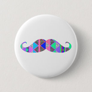 Colourful Turquoise Aztec Pattern Moustache 6 Cm Round Badge