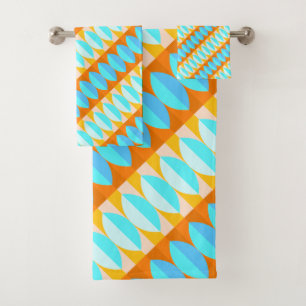 Colourful Turquoise Blue Orange Yellow Pattern Bath Towel Set