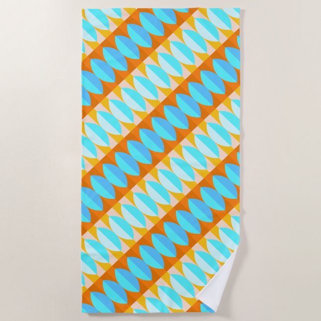Colourful Turquoise Blue Orange Yellow Pattern Beach Towel (Front)