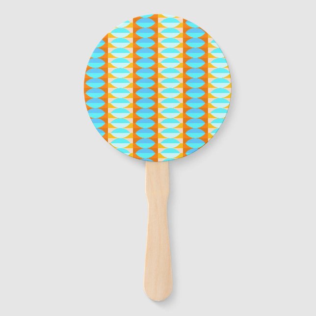 Colourful Turquoise Blue Orange Yellow Pattern Hand Fan (Front)