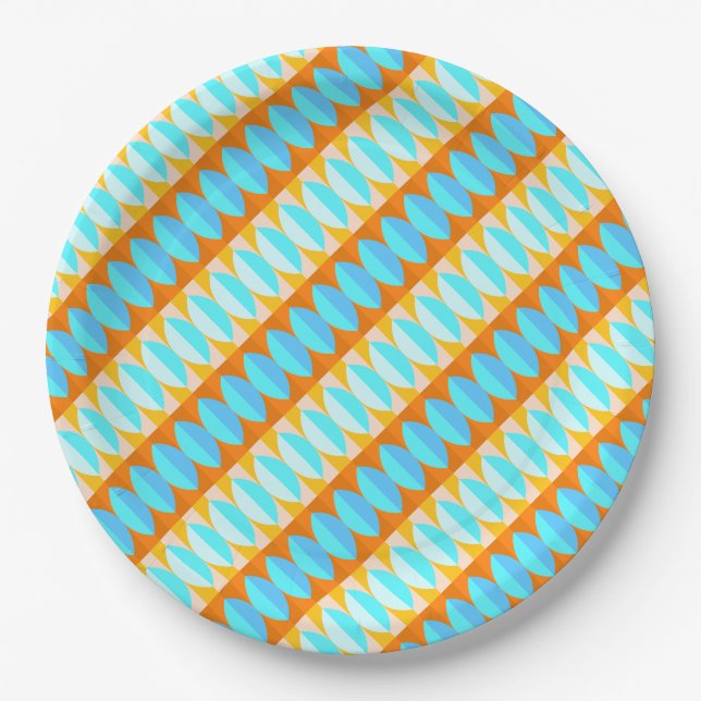 Colourful Turquoise Blue Orange Yellow Pattern Paper Plate (Front)