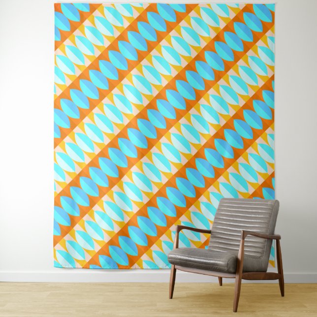 Colourful Turquoise Blue Orange Yellow Pattern Tapestry (In Situ)