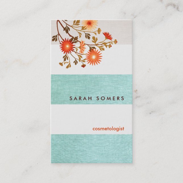 Colourful Turquoise Stripe Orange Cosmetology Salo Business Card (Front)