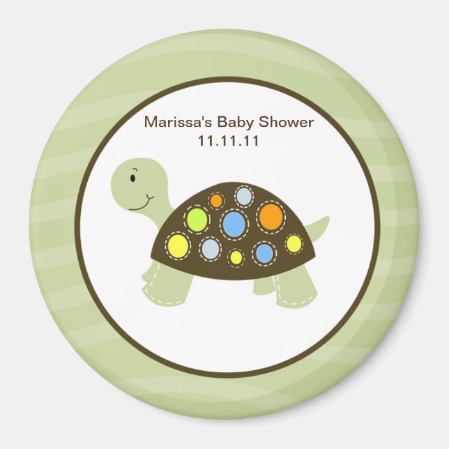 Colourful Turtle 3-inch Round Favour Magnet - Gree (Front)