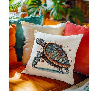 Colourful turtle painted in aboriginal style cushion