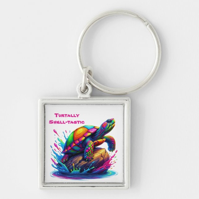 Colourful Turtle Splash Key Ring (Front)