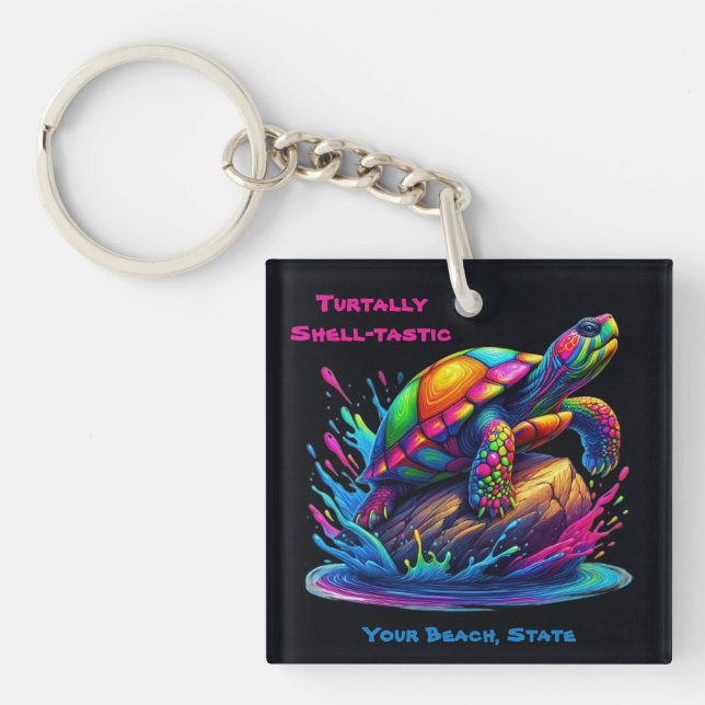 Colourful Turtle Splash Key Ring (Front)