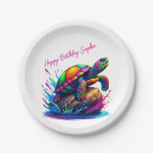 Colourful Turtle Splash Paper Plate