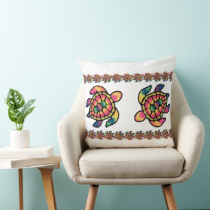 Colourful Turtledye: A Vibrant Turtle in Tie Dye Cushion