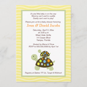 Colourful Turtles 5x7 Baby Shower Invite - Yellow