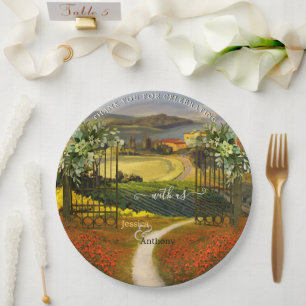 Colourful Tuscan Landscape Wedding  Paper Plate